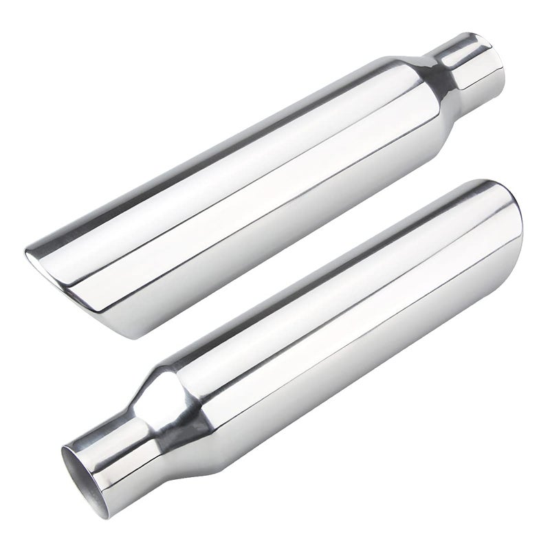 LCGP 2.5 Inch Inlet Exhaust Tip,2.5" Inlet x 4" Outlet x 18" Overall Length Weld On Universal Stainless Steel Polished Diesel Exhaust Tailpipe Tip 2 Pcs - Image 1
